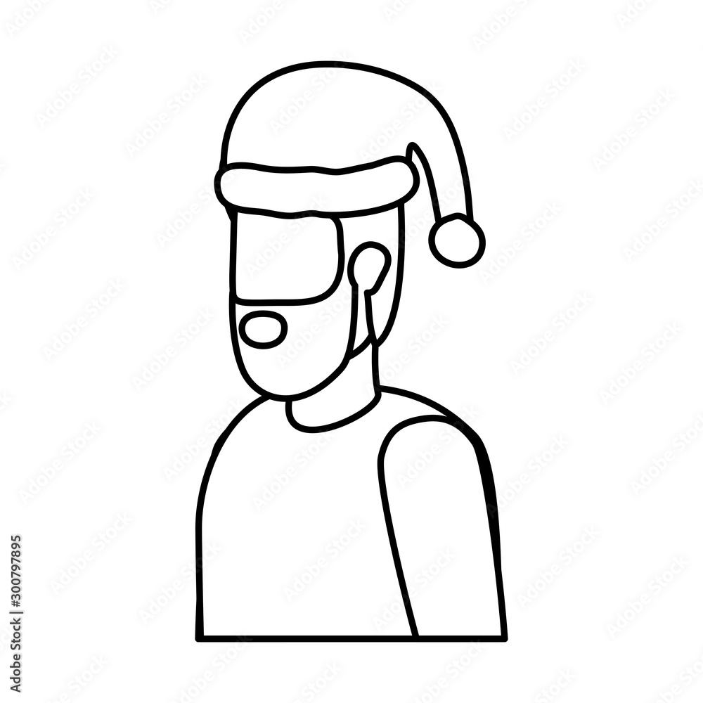 bearded man with christmas hat character bearded man with christmas hat character