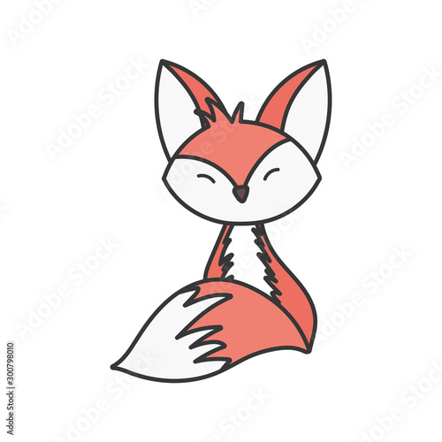 cute fox sitting cartoon animal on white background