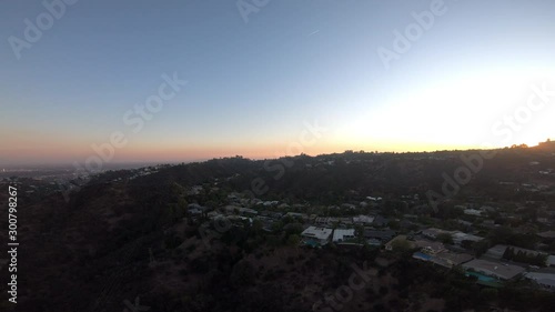 360 Degree Pan Above Hollywood Hills at Sunset 4K
