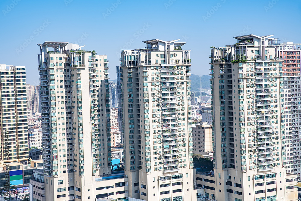 Intensive residential building construction in Humen Town, Dongguan City, Guangdong Province, China