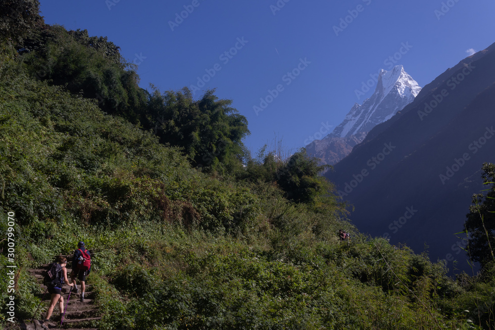 Beautiful view of Mountain and hills with people walking on trail 