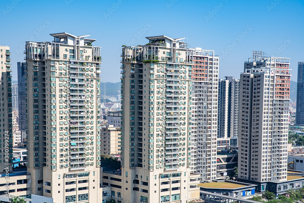 Fototapeta premium Intensive residential building construction in Humen Town, Dongguan City, Guangdong Province, China