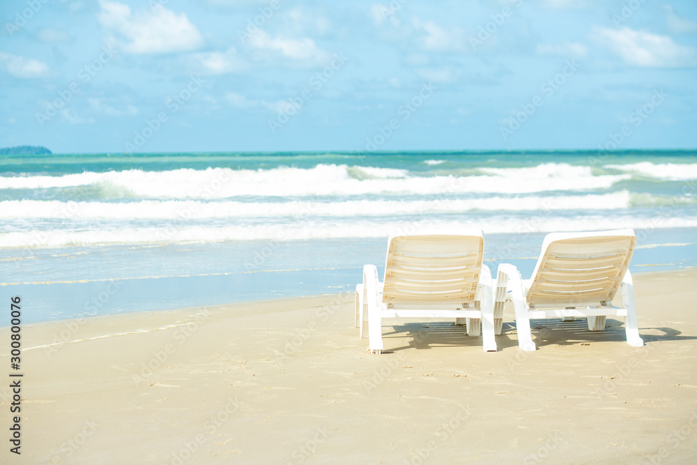  Two Beach Chairs on beach vacation time