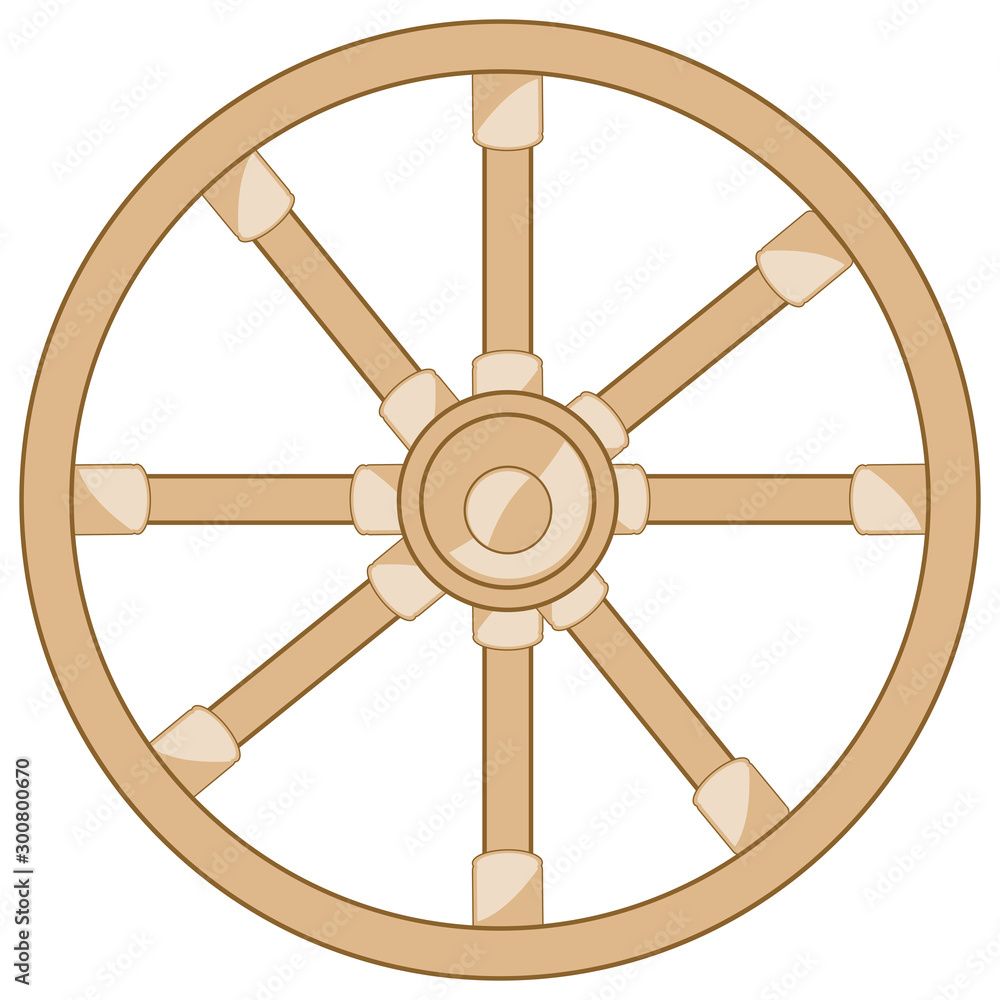 Obraz premium Old wooden wheel on white background is insulated