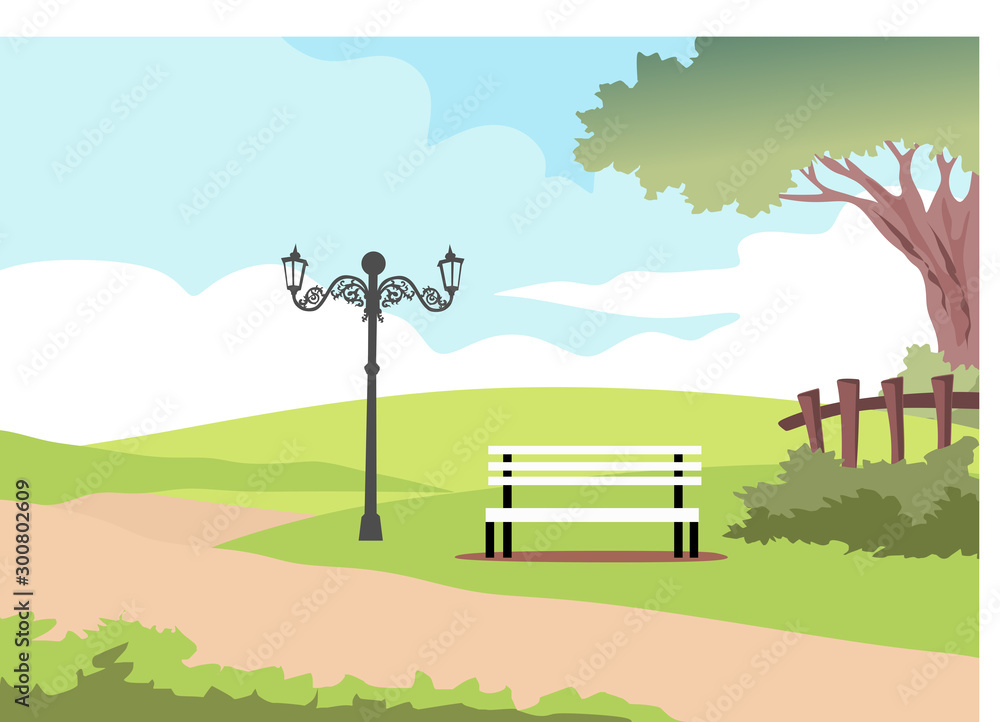 Naklejka premium vector illustration park view with the blue sky for background and image