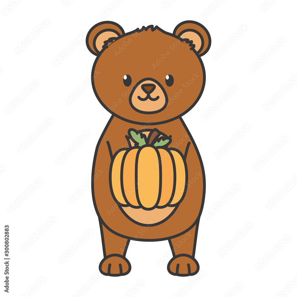 Fototapeta premium cute bear holding pumpkin autumn
