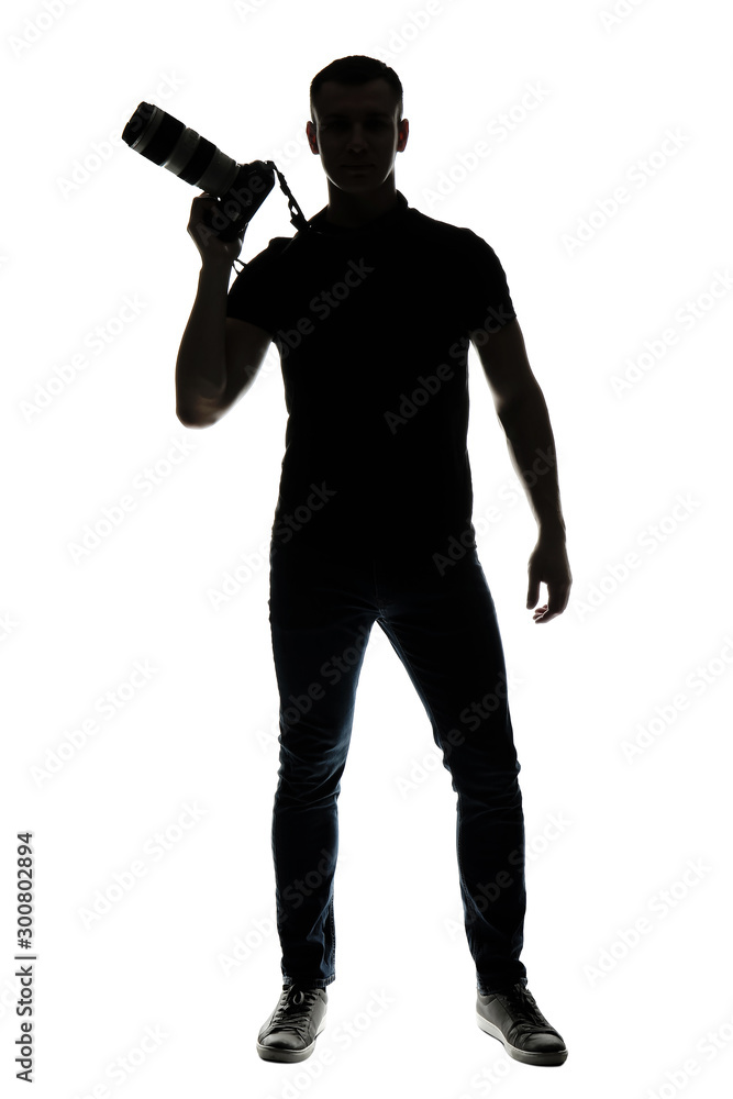 Silhouette of male photographer on white background Silhouette of male photographer on white background