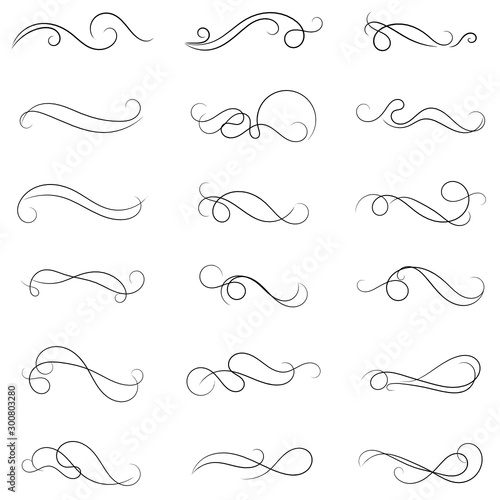 set of borders and swirl dividers decorative elements isolated on white for design