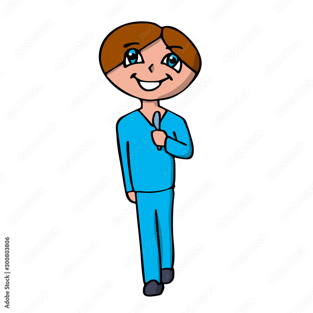 a surgeon smiling with a scalpel goes for an operation. isolated cartoon vector illustration
