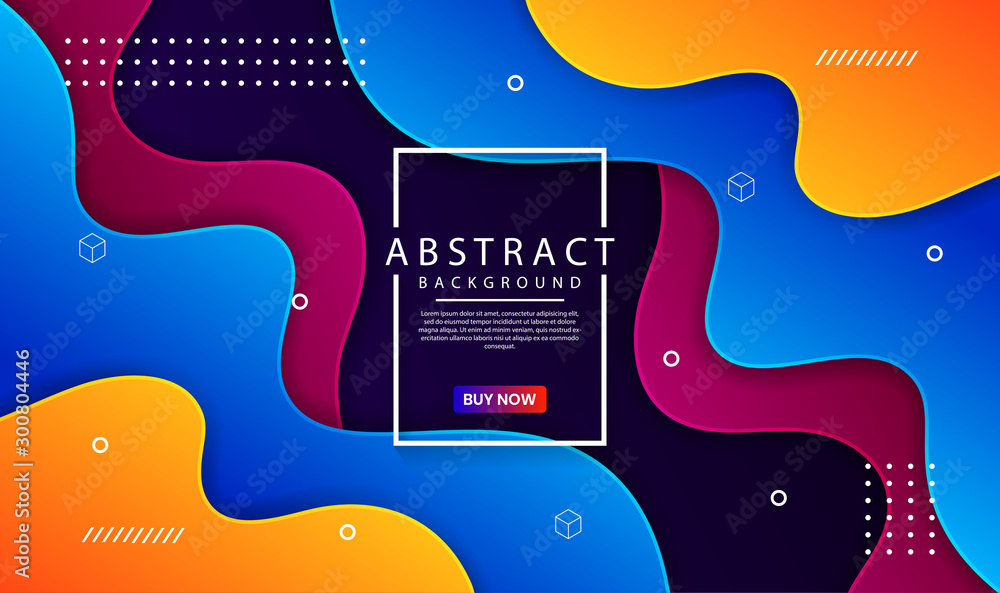 Abstract modern graphic element. Dynamical colored forms and waves. Futuristic design poster and banner. Colorful geometric background with mixing orange, blue, and purple color for landing page.