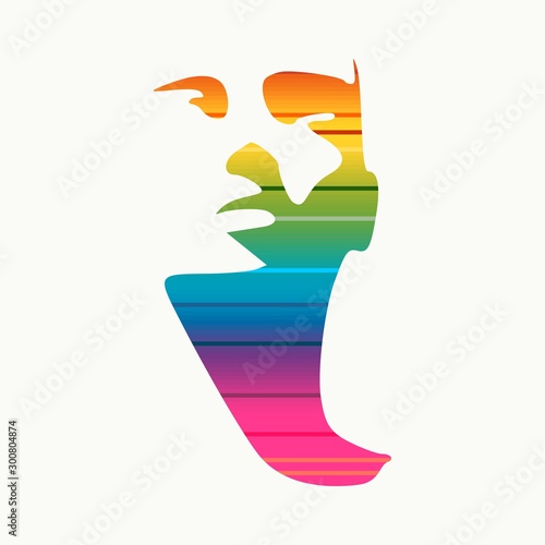 Human head silhouette. Face front view. Elegant silhouette of part of human face textured by horizontal lines.