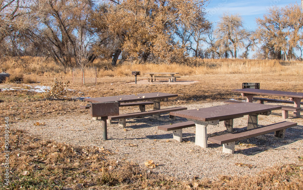 A group picnic area at Barr Lake State Park, Colorado