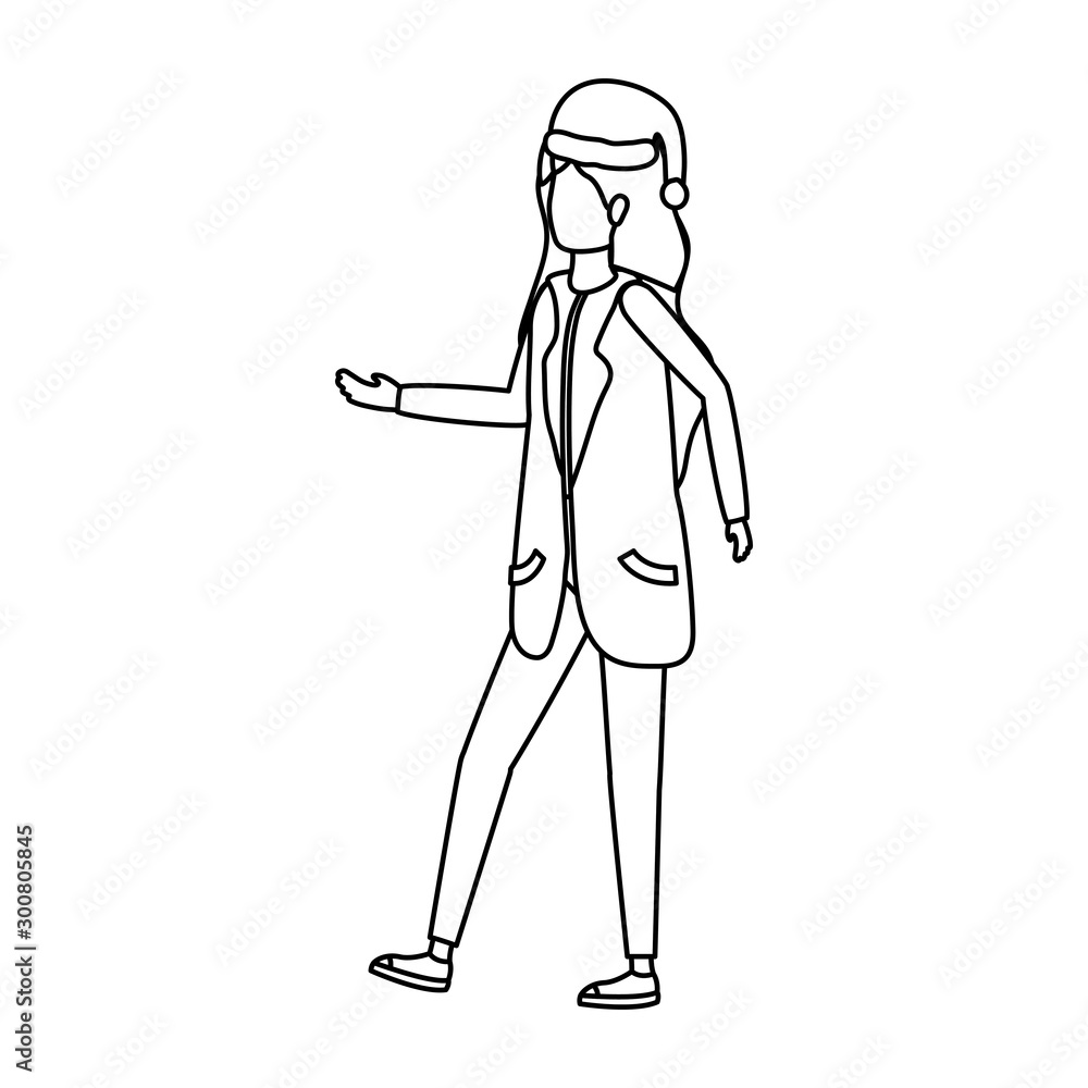young woman with christmas hat character young woman with christmas hat character