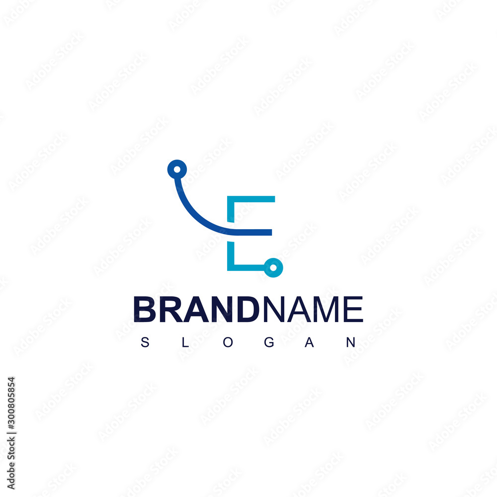 Letter E Technology Logo With Circuit Symbol Letter E Technology Logo With Circuit Symbol