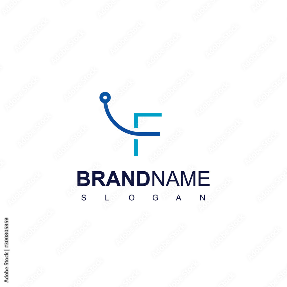 Letter F Technology Logo With Circuit Symbol Letter F Technology Logo With Circuit Symbol