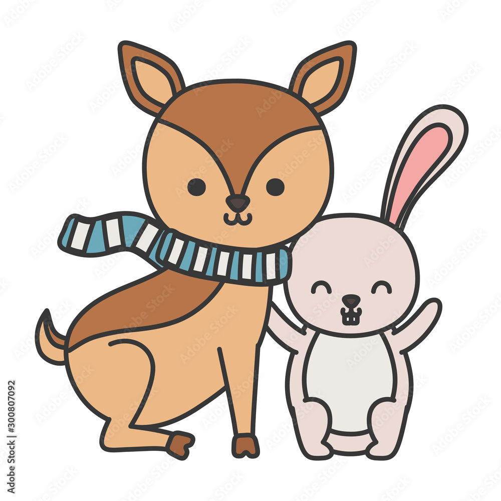 cute deer with scarf and rabbit hello autumn cute deer with scarf and rabbit hello autumn