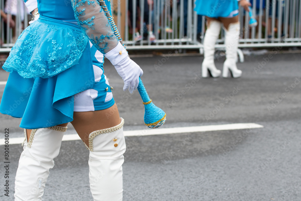 Φωτογραφία Close up of traditional uniform (blue dress) of woman at parade during Flag Day, which is November 4th, in Panama city in Panama