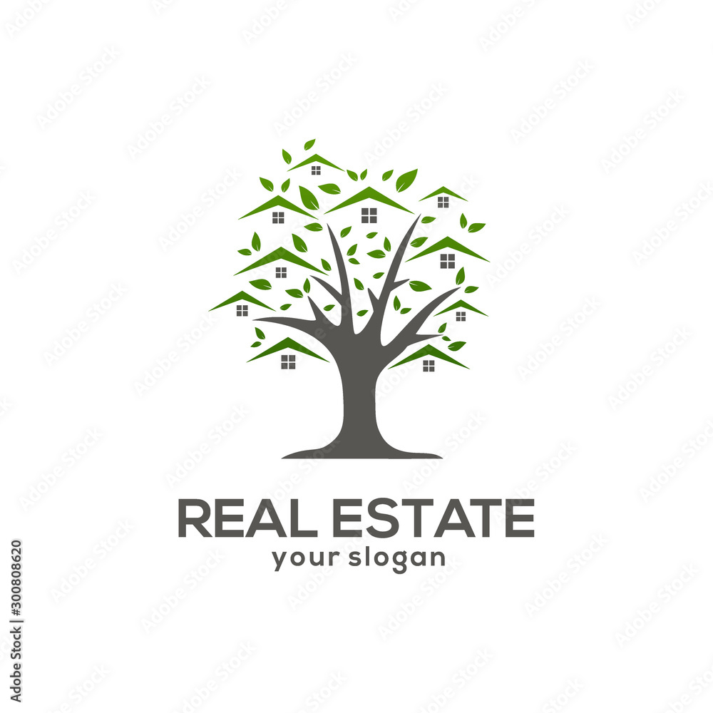 Fototapeta premium tree leaf real estate home building logo