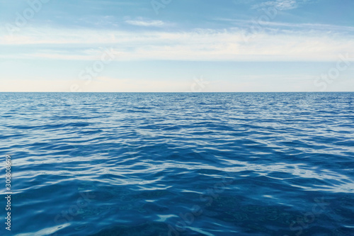 Blue Ocean, Water Surface and Blue Sky