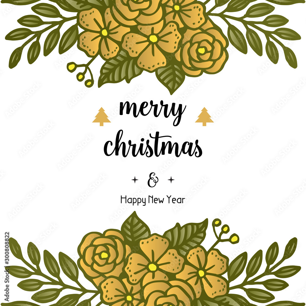 Design for banner merry christmas and happy new year, with plant wallpaper  of flower frame. Vector Stock Vector | Adobe Stock