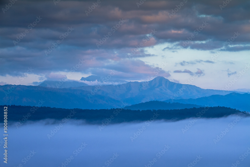 mountains and fog