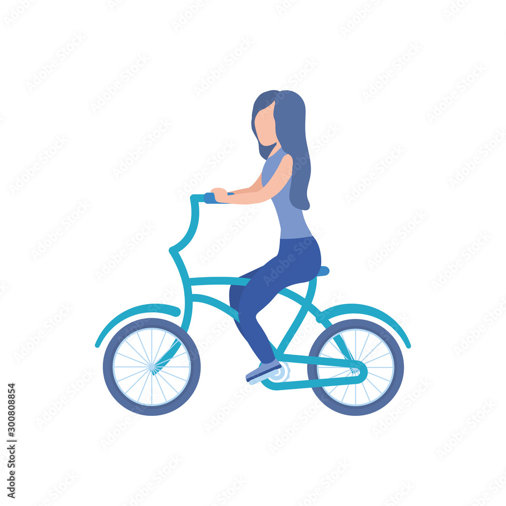 young woman in bicycle on white background young woman in bicycle on white background