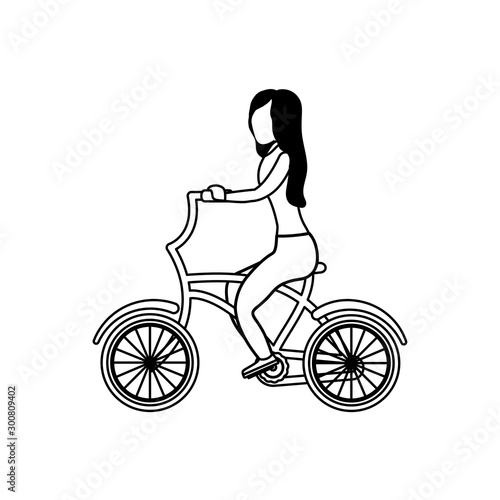 young woman in bicycle on white background © djvstock