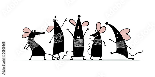 Funny mouse family, symbol of 2020 year. Banner for your design