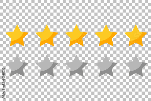 Five rating stars icon for review product  internet website and mobile application on transparent background vector