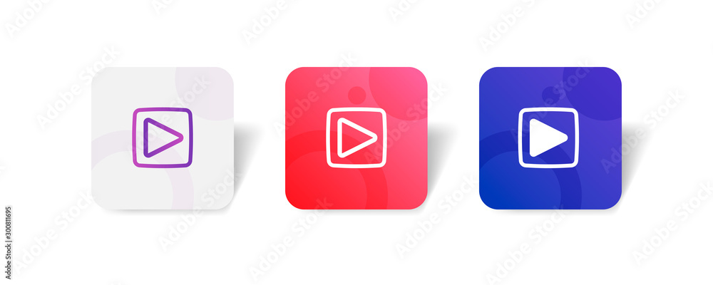 Video player round icon in outline and solid style with colorful gradient background, suitable for UI, app button,  infographic, etc - obrazy, fototapety, plakaty 