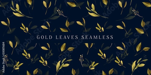 Golden Leaf Seamless Garden Blue Background Pattern
