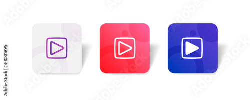 Video player round icon in outline and solid style with colorful gradient background, suitable for UI, app button,  infographic, etc