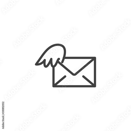 Flying envelope line icon. linear style sign for mobile concept and web design. Envelope with wing outline vector icon. Post delivery symbol, logo illustration. Vector graphics