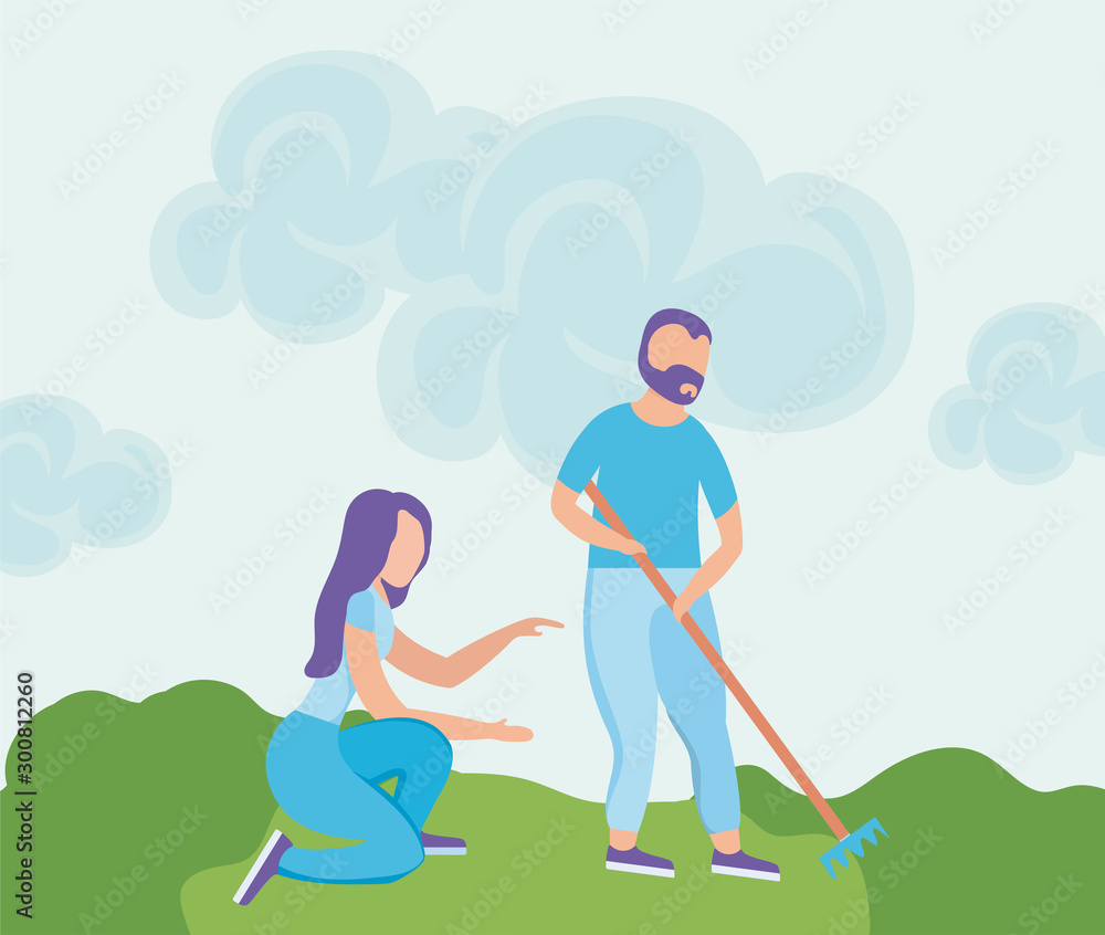 eco friendly scene and people with garden tools