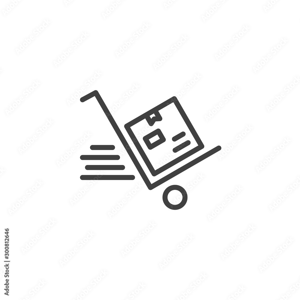 Express delivery, handcart line icon. linear style sign for mobile concept and web design. Hand truck delivery outline vector icon. Symbol, logo illustration. Vector graphics Express delivery, handcart line icon. linear style sign for mobile concept and web design. Hand truck delivery outline vector icon. Symbol, logo illustration. Vector graphics