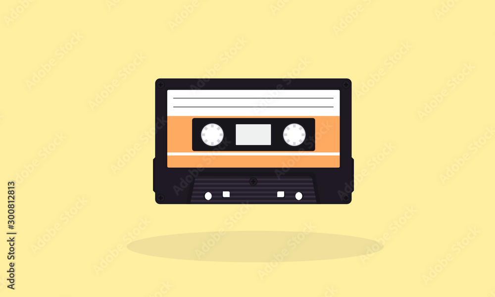 retro vintage style audio cassette with background and shadow