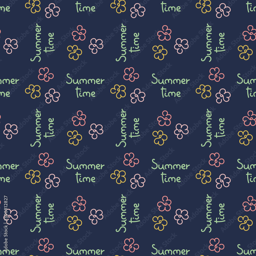 Seamless pattern with handwritten Summer time phrase. Hand drawn calligraphic design. Vector illustration. Can be used for fabric, paper and other surfaces. Seamless pattern with handwritten Summer time phrase. Hand drawn calligraphic design. Vector illustration. Can be used for fabric, paper and other surfaces.