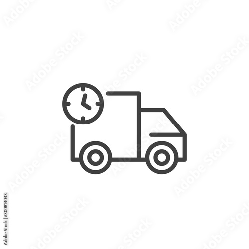 Wallpaper Mural Truck delivery time line icon. Van with clock linear style sign for mobile concept and web design. Express delivery outline vector icon. Symbol, logo illustration. Vector graphics Torontodigital.ca