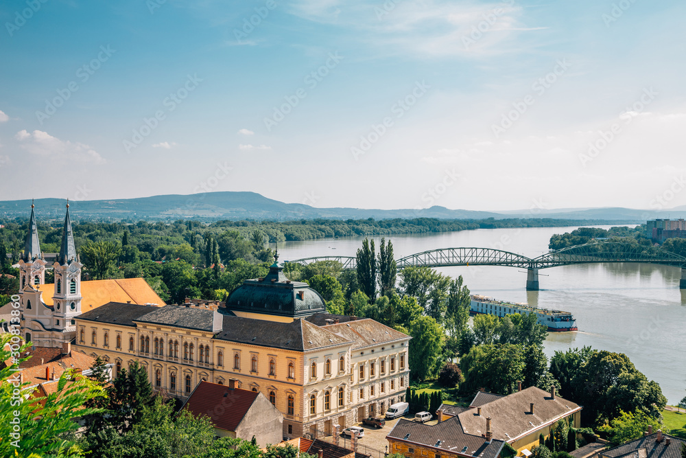 Esztergom city and Danube river panorama view in Hungary