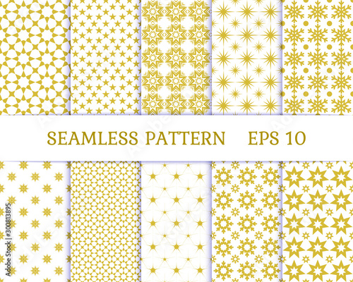 New year seamless pattern. Gold set the snowflakes or star. Christmas pattern for textile, wallpaper, cards