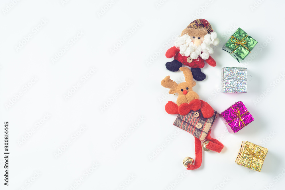 Christmas decorations on a light background. Space for text. New Year's background. Toned image. Christmas background.