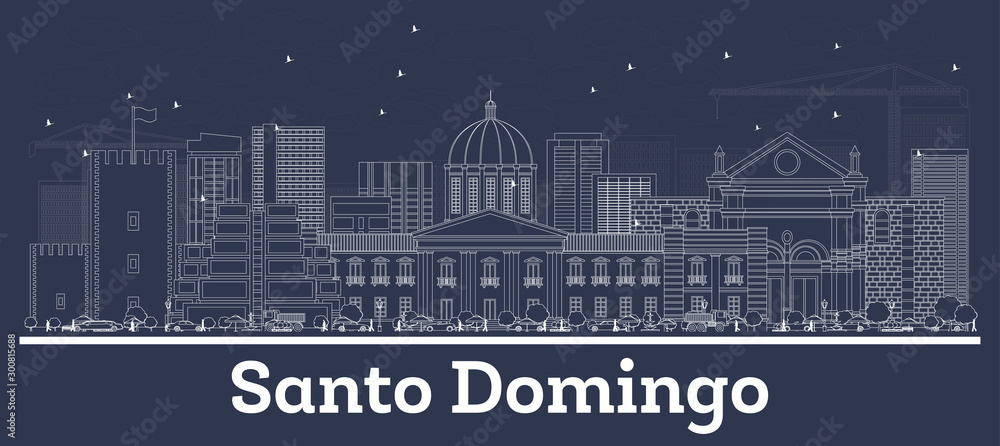 Outline Santo Domingo Dominican Republic City Skyline with White Buildings.