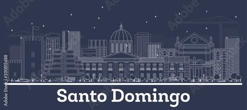 Outline Santo Domingo Dominican Republic City Skyline with White Buildings.