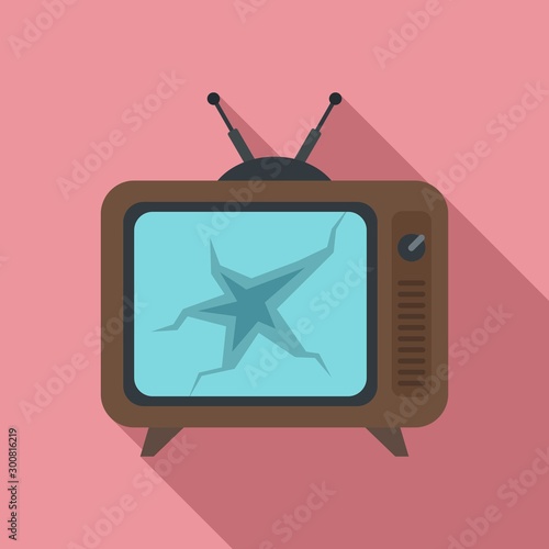 Broken tv set icon. Flat illustration of broken tv set vector icon for web design