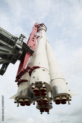 The spacecraft rocket "USSR East" is facing takeoff.