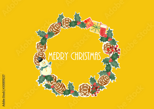 手描き水彩風　クリスマスリース　03