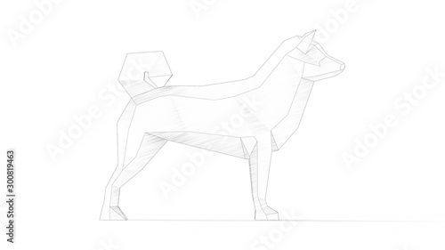 3d rendering of a dog low polygon isolated in white background