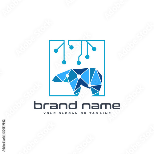 bear technology logo design vector template white background