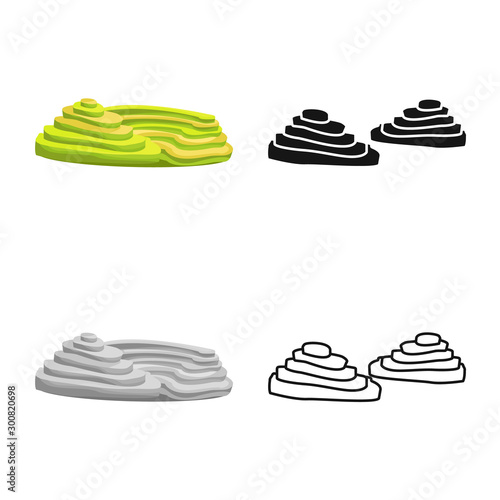 Vector design of rice and field logo. Set of rice and terrace stock vector illustration.