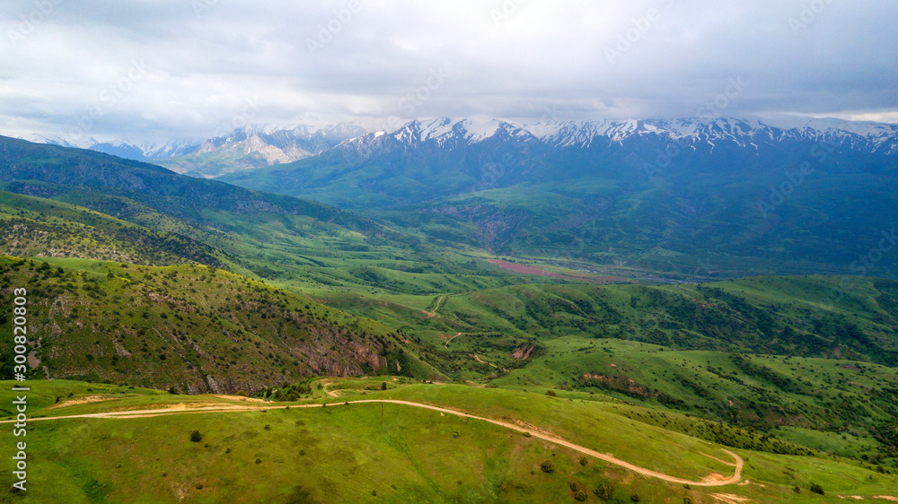 Kazakhstan Shymkent aerial view the ice mountain this is a beautiful landscape in the Sairam Ugam statue, National Park